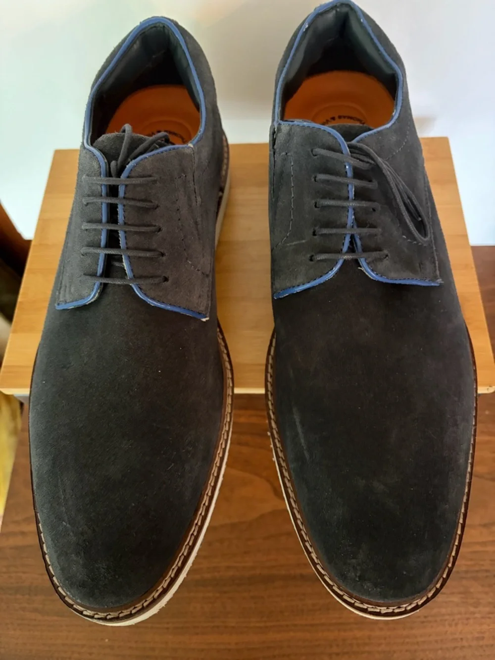 Thomas & Vine Men’s 10.5 Seneca Plain Toe Navy Suede Oxford Shoes. Comfort Foam